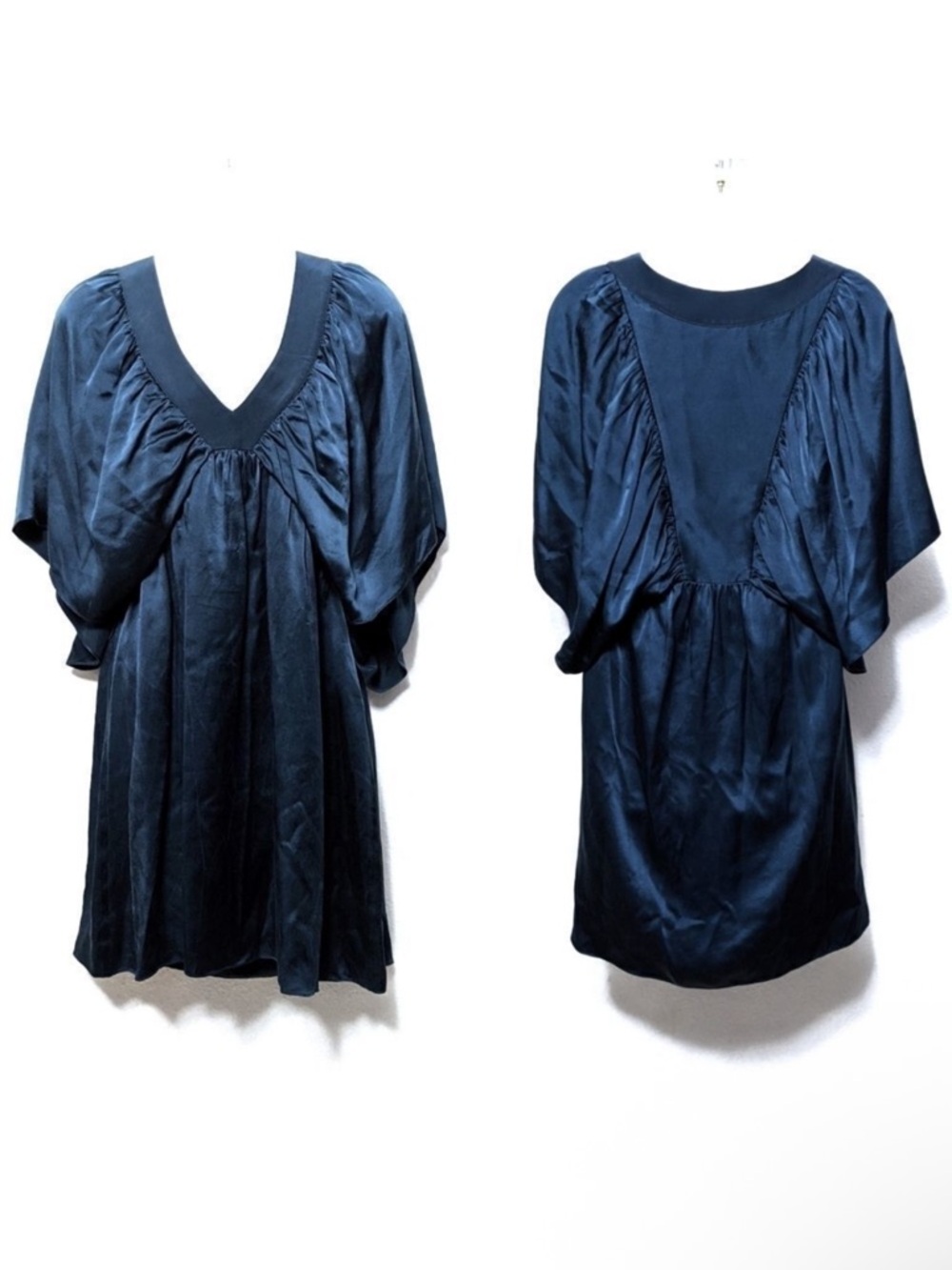 LAILA AZHAR 100% Silk Batwing Ruched Dress 6
